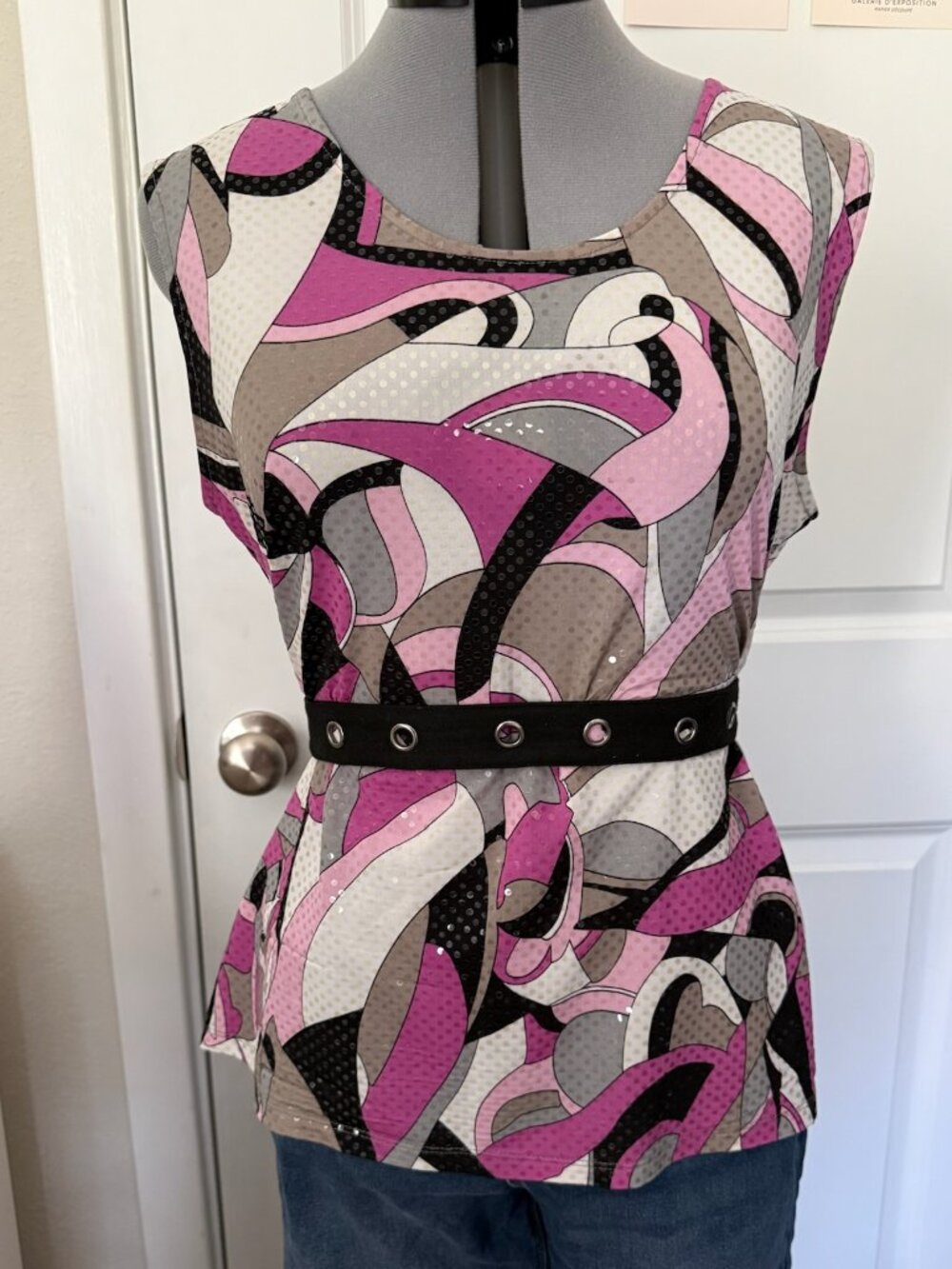 Pink Patterned Seqiun TanJay Sleveless Top Size Medium
